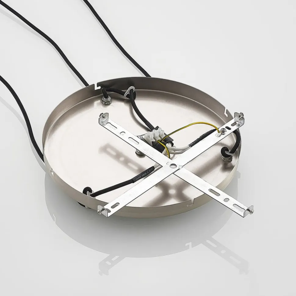 Lindby hengelampe Jurian, Ø 32 cm, 3 lyskilder, nikkel/opal, glass