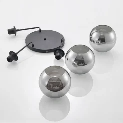 Lindby hengelampe Jurian, 32 cm, 3 lyskilder, svart/røyk, glass