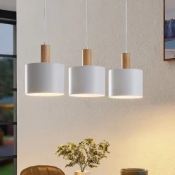 Lindby hengelampe Kadir, 73 cm, 3 lyskilder, hvit, tre