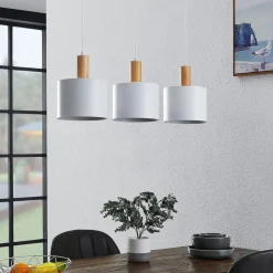 Lindby hengelampe Kadir, 73 cm, 3 lyskilder, hvit, tre