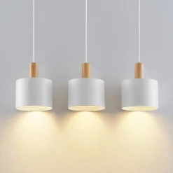 Lindby hengelampe Kadir, 73 cm, 3 lyskilder, hvit, tre