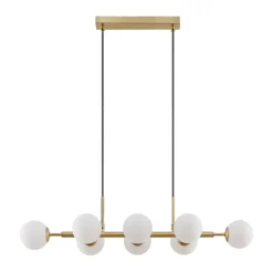 Lindby hengelampe Kiamo, 83 cm, messing, hvit, glass, G9