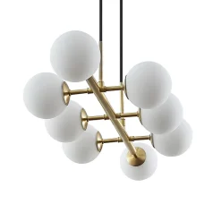 Lindby hengelampe Kiamo, 83 cm, messing, hvit, glass, G9