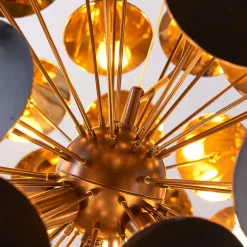 Lindby hengelampe Kinan, Ø 54 cm, svart, gull, metall