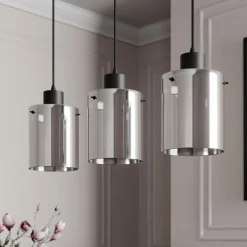 Lindby hengelampe Kourtney, 3 lyskilder, svart/grå, glass, E27