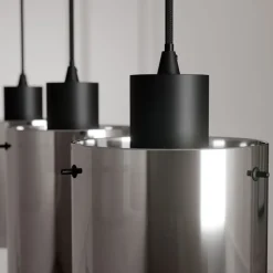 Lindby hengelampe Kourtney, 3 lyskilder, svart/grå, glass, E27