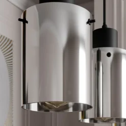 Lindby hengelampe Kourtney, 4 lyskilder, svart/grå, glass, E27