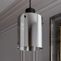 Lindby hengelampe Kourtney, Ø 15 cm, svart/grå, glass, E27