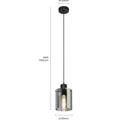 Lindby hengelampe Kourtney, Ø 15 cm, svart/grå, glass, E27