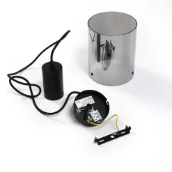 Lindby hengelampe Kourtney, Ø 15 cm, svart/grå, glass, E27