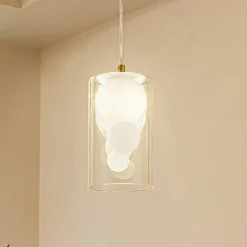 Lindby hengelampe Kupla, opal/klar, glass, 1 lyskilde, G9