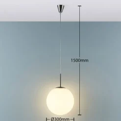 Lindby hengelampe Marike, Ø 30 cm, hvit, glass, kuppel, E27