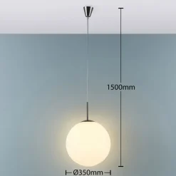 Lindby hengelampe Marike, Ø 35 cm, hvit, glass, kuppel, E27
