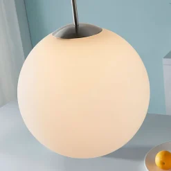 Lindby hengelampe Marike, Ø 35 cm, hvit, glass, kuppel, E27