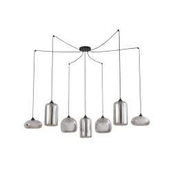 Lindby hengelampe Marla, 7 lyskilder, glass, røykgrå, 128 cm