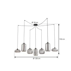 Lindby hengelampe Marla, 7 lyskilder, glass, røykgrå, 128 cm