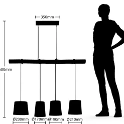 Lindby hengelampe Moscow , fargerik, tekstil, tre, E27, 116 cm
