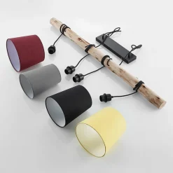 Lindby hengelampe Moscow , fargerik, tekstil, tre, E27, 116 cm