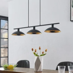 Lindby hengelampe Narisara, 118 cm, E14, 3 lyskilder, svart-gull