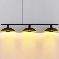 Lindby hengelampe Narisara, 118 cm, E14, 3 lyskilder, svart-gull