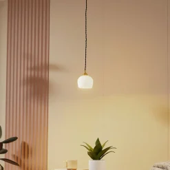 Lindby hengelampe Nolane, Ø 11 cm, keramikk, hvit/messing