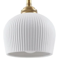 Lindby hengelampe Nolane, Ø 11 cm, keramikk, hvit/messing