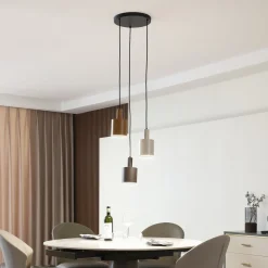 Lindby hengelampe Ovelia, brun/kaffe/beige, 3 lyskilder, E27