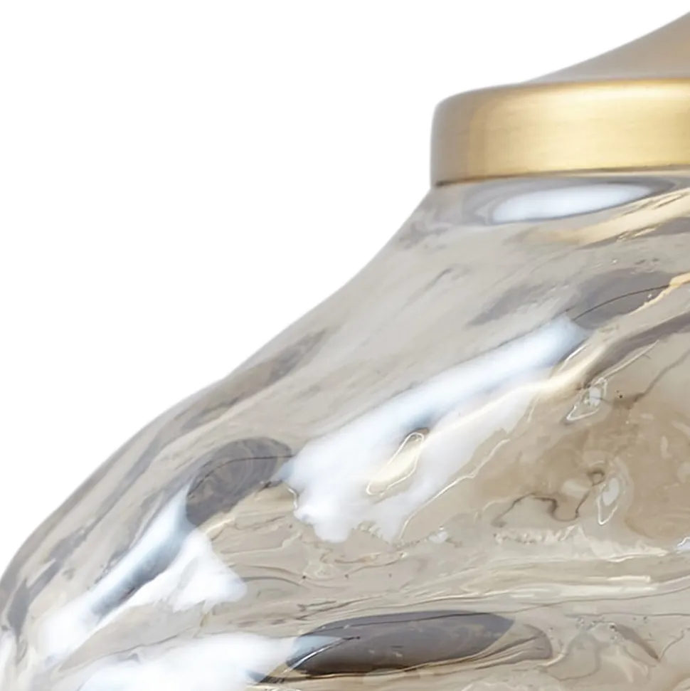 Lindby hengelampe Piatra, Ø45cm, 5 lyskilder, cognac/messing, glass