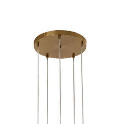 Lindby hengelampe Piatra, Ø45cm, 5 lyskilder, cognac/messing, glass