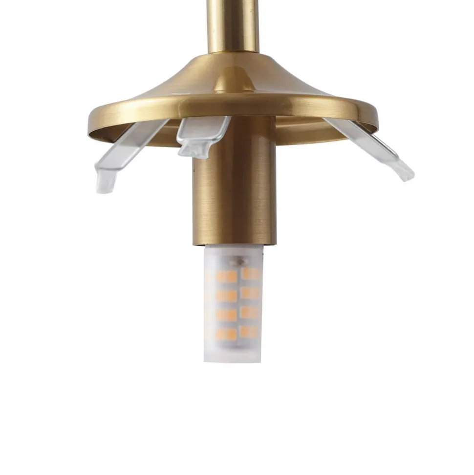 Lindby hengelampe Piatra, Ø45cm, 5 lyskilder, cognac/messing, glass