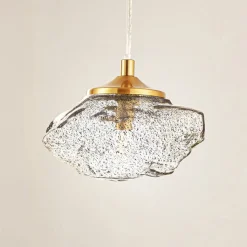 Lindby hengelampe Piatra, røyk/messing, glass, Ø 16 cm, G9