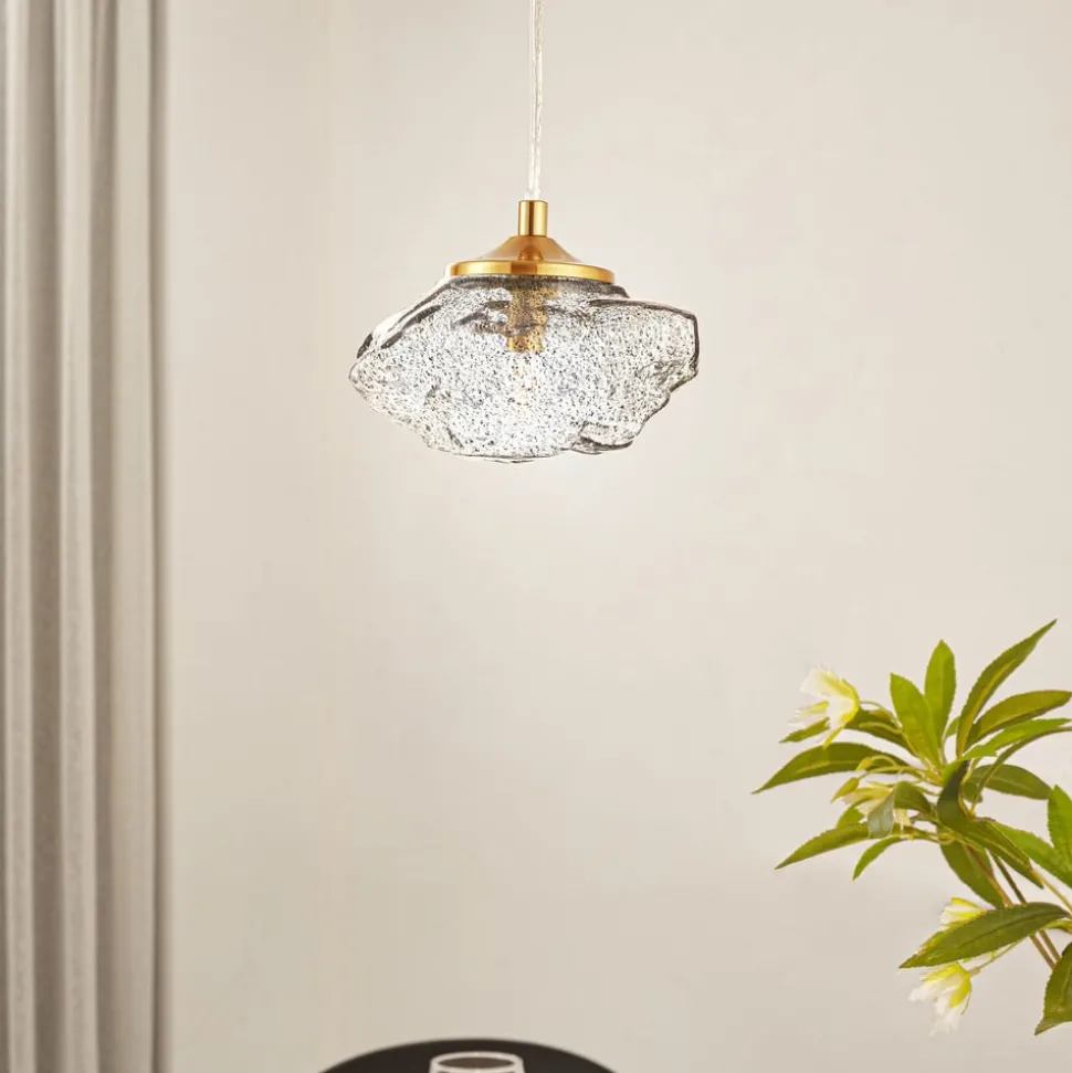 Lindby hengelampe Piatra, røyk/messing, glass, Ø 16 cm, G9