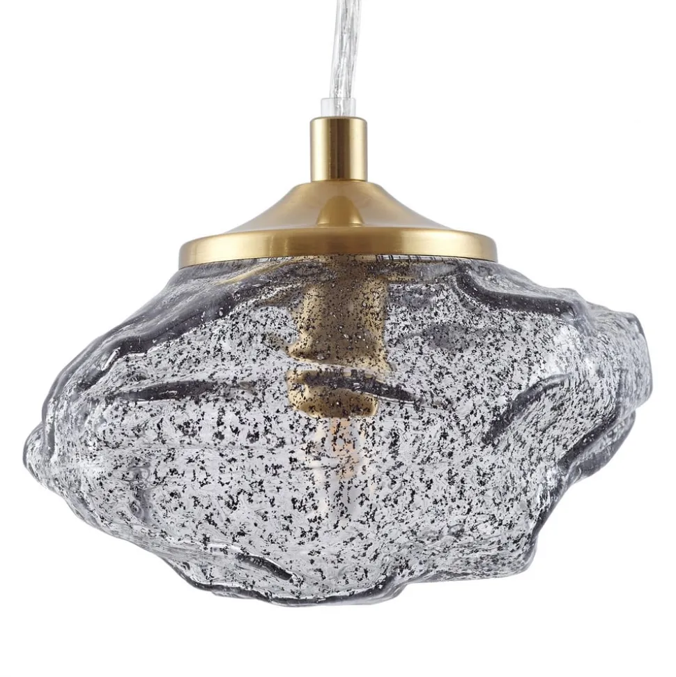 Lindby hengelampe Piatra, røyk/messing, glass, Ø 16 cm, G9