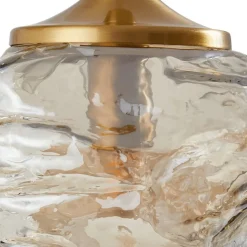 Lindby hengelampe Piatra, Ø25cm, 3 lyskilder, cognac/messing, glass