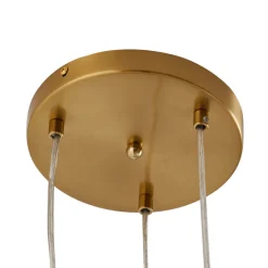 Lindby hengelampe Piatra, Ø25cm, 3 lyskilder, cognac/messing, glass