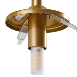 Lindby hengelampe Piatra, Ø25cm, 3 lyskilder, cognac/messing, glass