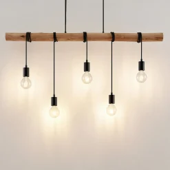 Lindby hengelampe Rom, 5 lyskilder, tre, tau, svart, 116 cm