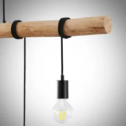 Lindby hengelampe Rom, 5 lyskilder, tre, tau, svart, 116 cm