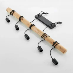Lindby hengelampe Rom, 5 lyskilder, tre, tau, svart, 116 cm