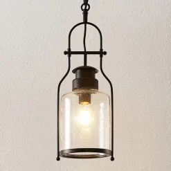 Lindby hengelampe Rozalie, svart, metall, lykt, 21 cm