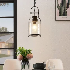 Lindby hengelampe Rozalie, svart, metall, lykt, 21 cm