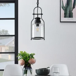 Lindby hengelampe Rozalie, svart, metall, lykt, 21 cm