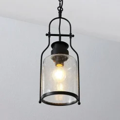 Lindby hengelampe Rozalie, svart, metall, lykt, 21 cm