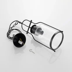 Lindby hengelampe Rozalie, svart, metall, lykt, 21 cm