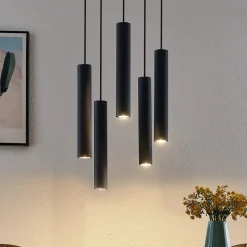 Lindby hengelampe Sanad, Ø 40 cm, 5 lyskilder, svart, GU10