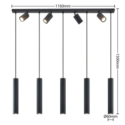 Lindby hengelampe Sanad, 116 cm, 9 lyskilder, svart, GU10