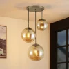Lindby hengelampe Teeja, amber, 3 lyskilder, Ø52cm, glass, E27