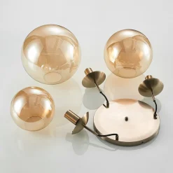 Lindby hengelampe Teeja, amber, 3 lyskilder, Ø52cm, glass, E27