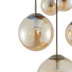 Lindby hengelampe Teeja, rav, 5 lyskilder, Ø50cm, glass, E27