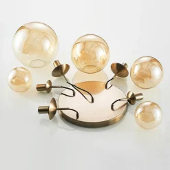 Lindby hengelampe Teeja, rav, 5 lyskilder, Ø50cm, glass, E27